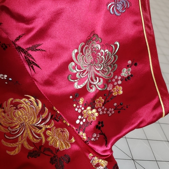 Red Silk dress fitted kimono side slits 38 large - Picture 8 of 8